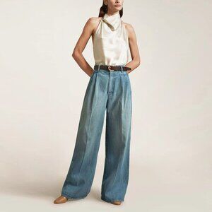 NWT Kallmeyer 32'' Deep Pocket Wide Leg Jean in Blue, size 0